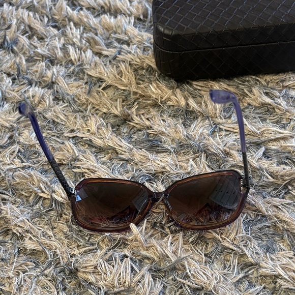 Bottega Veneta Intrecciato Metal Temple Oversized Square Sunglasses Purple